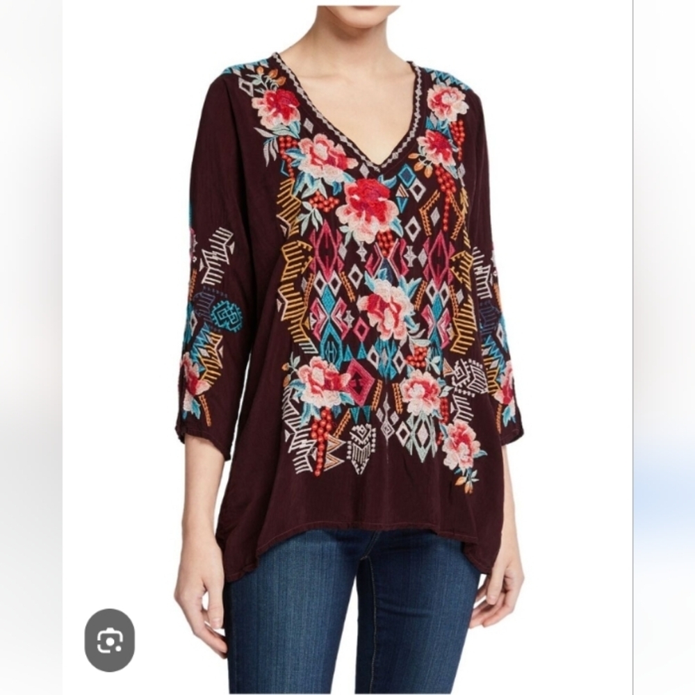 Johnny Was Purple Embellished Graphic Tunic.Size S